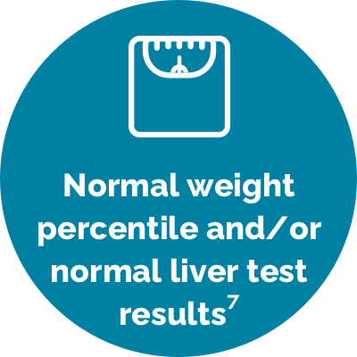 normal weight percentile and/or normal liver test results